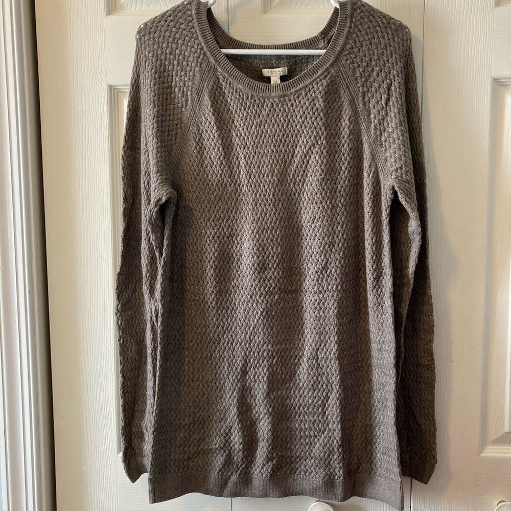 NWT Sonoma Gray Raglan Woven Sweater Size M